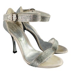 SERGIO ROSSI Size 5.5 Silver Grey Silk Ankle Strap Sandals