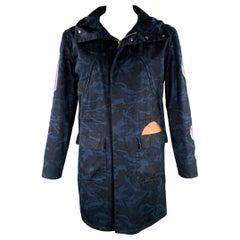 RAF SIMONS Size 42 Navy Black Camo Cotton Hooded Coat
