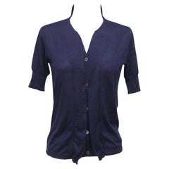 MARNI Cárdigan Suéter Punto Top Cachemira Azul Marino Cuello en V Manga Corta Sz 38