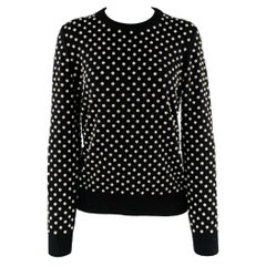 Michael Kors Taglia M Maglione a girocollo in cashmere bianco e nero con perle