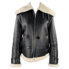 Helmut Lang Taglia XS Nero Crema Pelle di Agnello Shearling Bomber