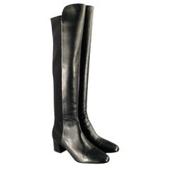 STUART WEITZMAN Size 8.5 Black Leather Mixed Materials Pull On Boots