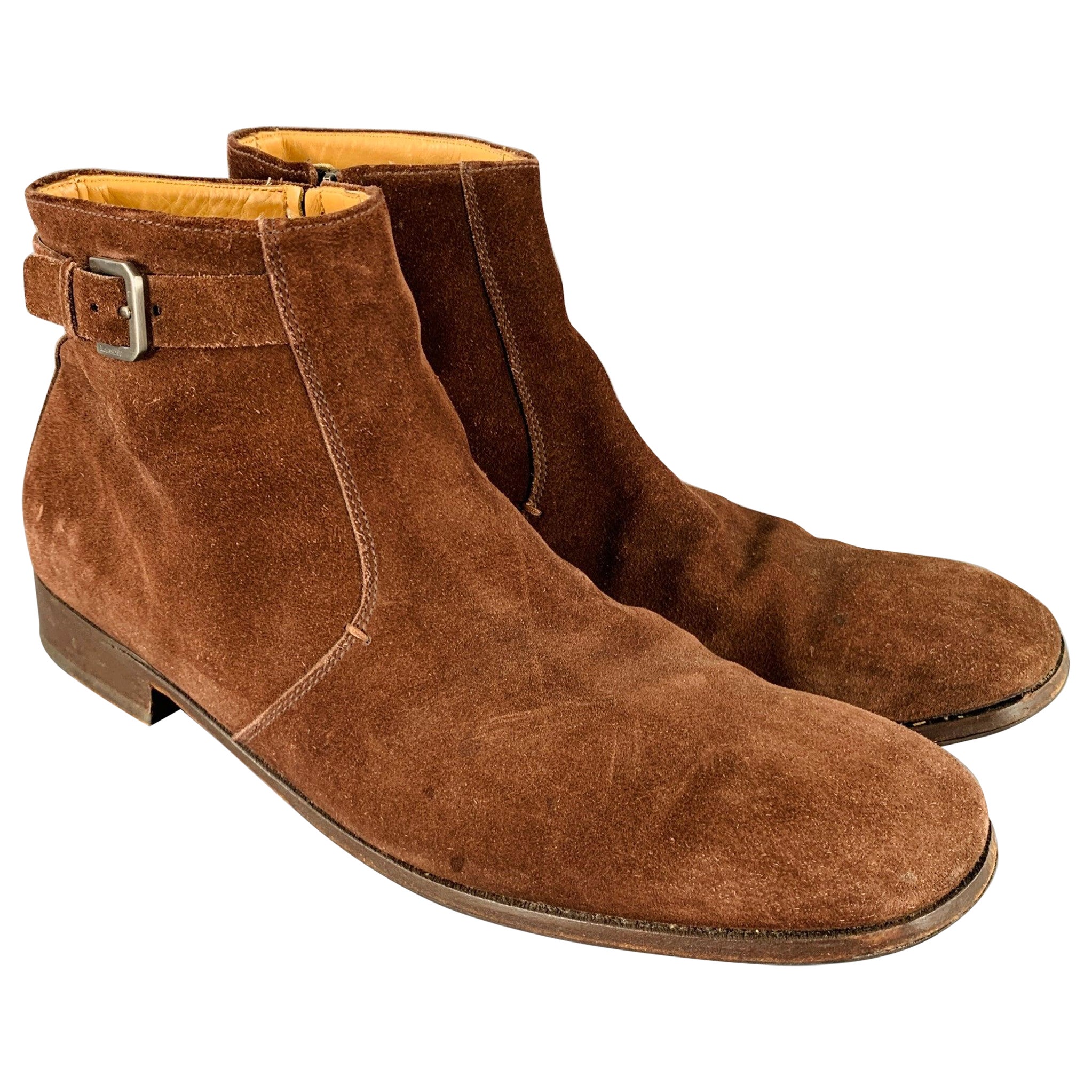 JIL SANDER Talla 11 Botas de ante marrón con cremallera lateral