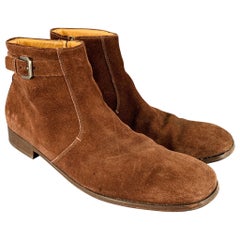 JIL SANDER Talla 11 Botas de ante marrón con cremallera lateral