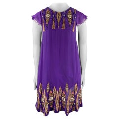 MATTHEW WILLIAMSON Größe 10 Lila Gold Seide besticktes ärmelloses Kleid