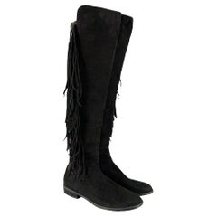 STUART WEITZMAN Talla 7.5 Botas con flecos de ante de nailon negro con tirador
