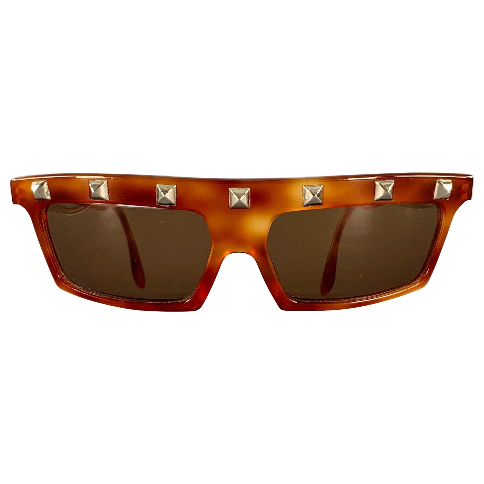 CLAUDE MONTANA Brown Tortoise Shell Studded Acetate Sunglasses