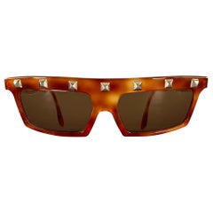 CLAUDE MONTANA Brown Tortoise Shell Studded Acetate Sunglasses