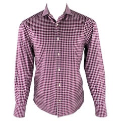 BRUNELLO CUCINELLI Size M Red White Plaid Cotton Long Sleeve Shirt