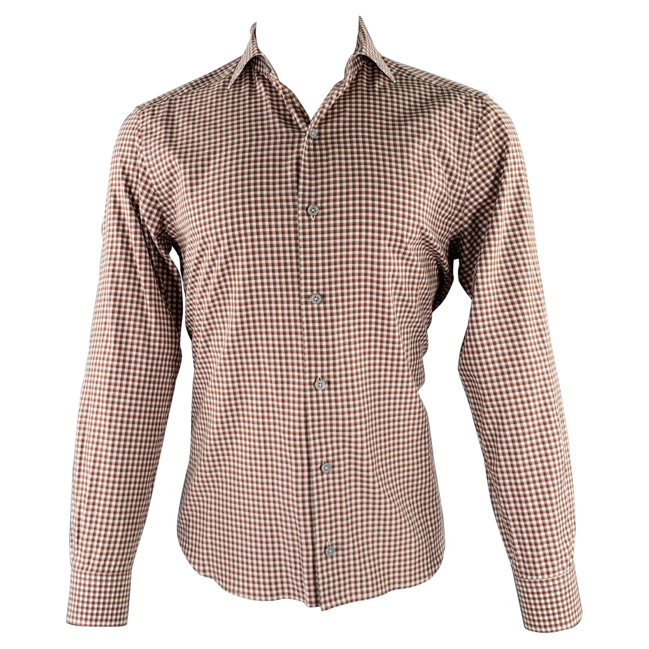 ERMENEGILDO ZEGNA Size M Blue White Plaid Cotton Long Sleeve Shirt