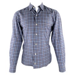 ERMENEGILDO ZEGNA Size M Grey Blue Plaid One Pocket Long Sleeve Shirt