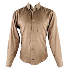 Ermenegildo Zegna Taglia S Camicia a maniche lunghe in cotone marrone a spina di pesce con un solo taschino