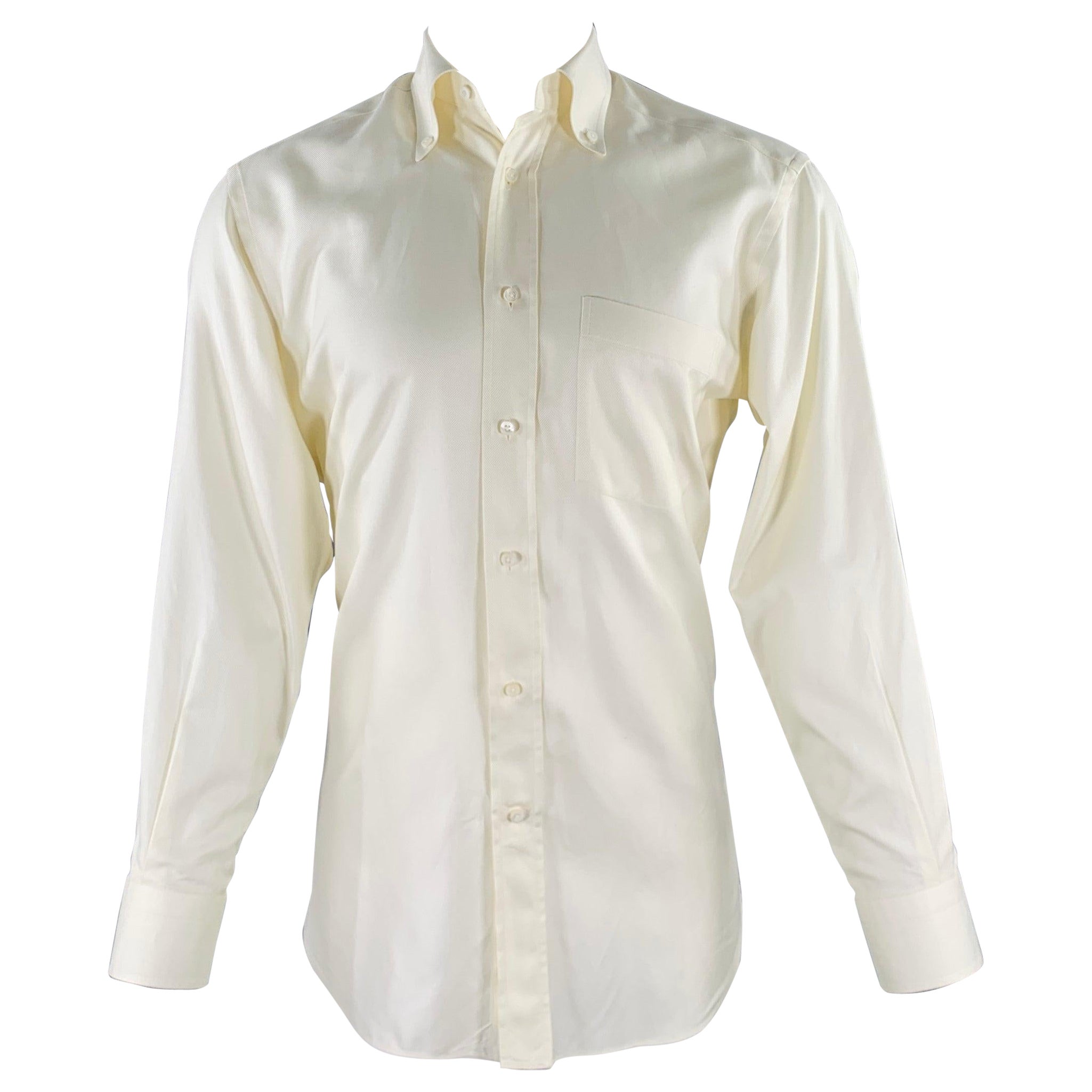 ERMENEGILDO ZEGNA Size M Cream Cotton Button Down Long Sleeve Shirt For Sale