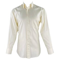 Ermenegildo Zegna Taglia M Crema Cotone Button Down Camicia Manica Lunga