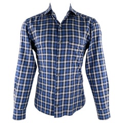 Ermenegildo Zegna Taglia M Camicia a maniche lunghe a scacchi blu e grigia