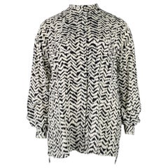 Haider Ackermann Taglia L Nero Bianco Viscosa Seta Zig Zag Camicia Senza Colletto