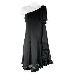 Marchesa Notte Taille 4 Robe de cocktail asymétrique en soie noire à volants