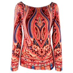 ETRO Taglia M Rosa Multi Colore Paisley Top Casual a collo alto