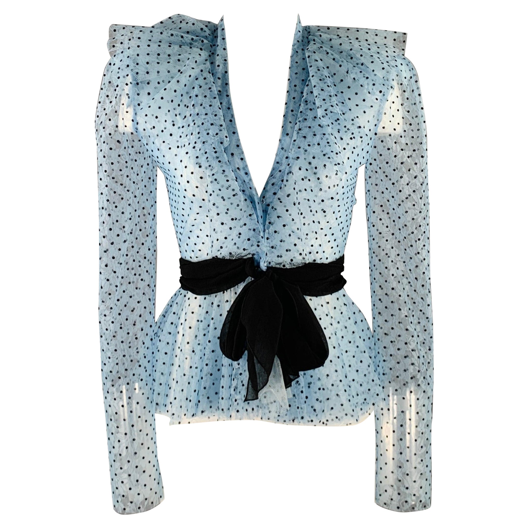PHILOSOPHY di LORENZO SERAFINI Size 2 Blue Black Polyester Polka Dot Blouse