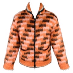 MARNI Size S/M Orange Black Fuzzy Wuzzy Mohair Cardigan Jacket