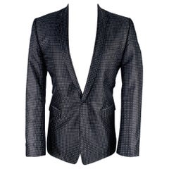 DOLCE & GABBANA Size 40 Black White Dots Silk Shawl Collar Sport Coat