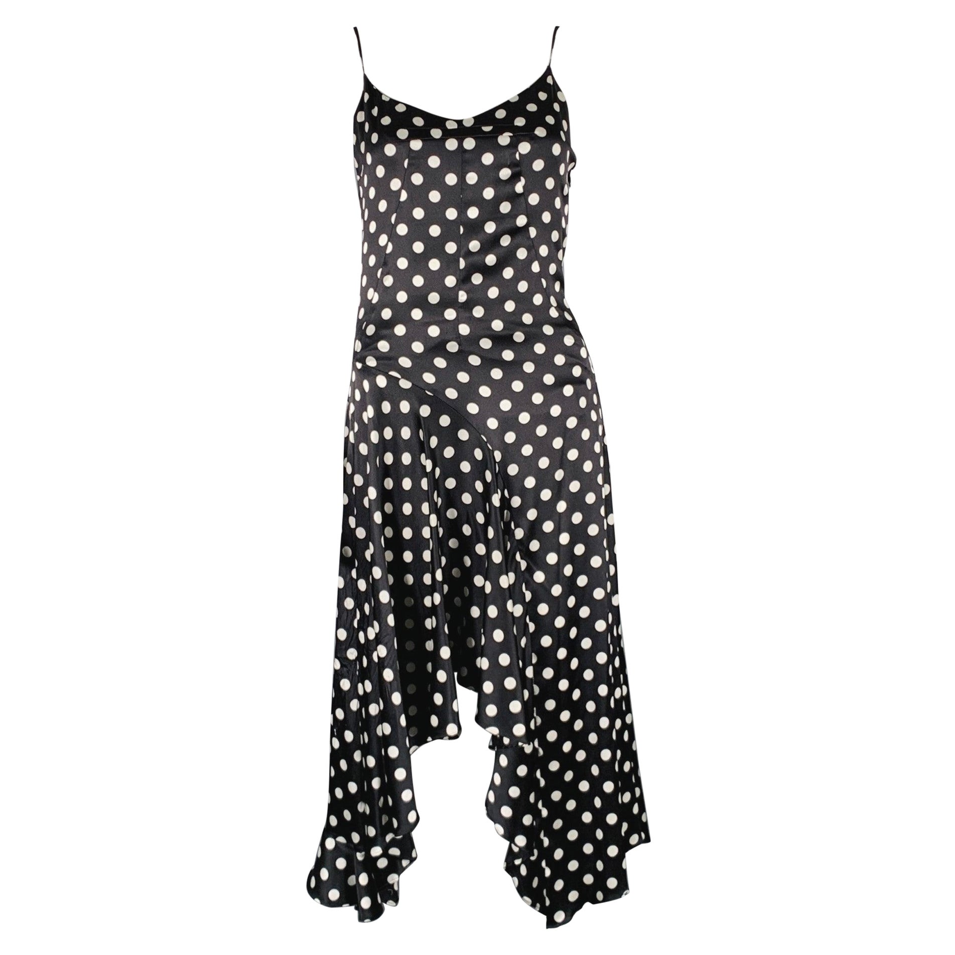 CAROLINE CONSTAS Talla XS Negro Blanco Mezcla de Seda Vestido de Lunares en venta