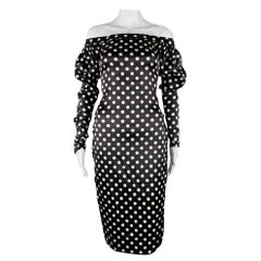 CAROLINE CONSTAS Size XS Black White Silk Blend Polka Dot Long Sleeve Dress