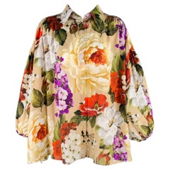 DOLCE & GABBANA Size 6 Multi Color Silk Floral Oversized Blouse