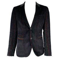 JOHN VARVATOS Talla 42 Abrigo de terciopelo negro a rayas multicolor