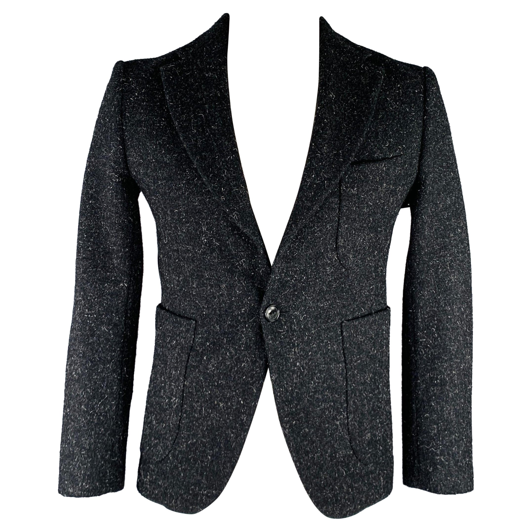 JUNYA WATANABE 2010 Größe L Grau Schwarzer Sportmantel aus Wolle mit Spitzenrevers