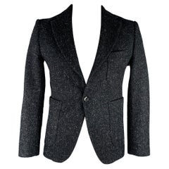 JUNYA WATANABE 2010 Größe L Grau Schwarzer Sportmantel aus Wolle mit Spitzenrevers