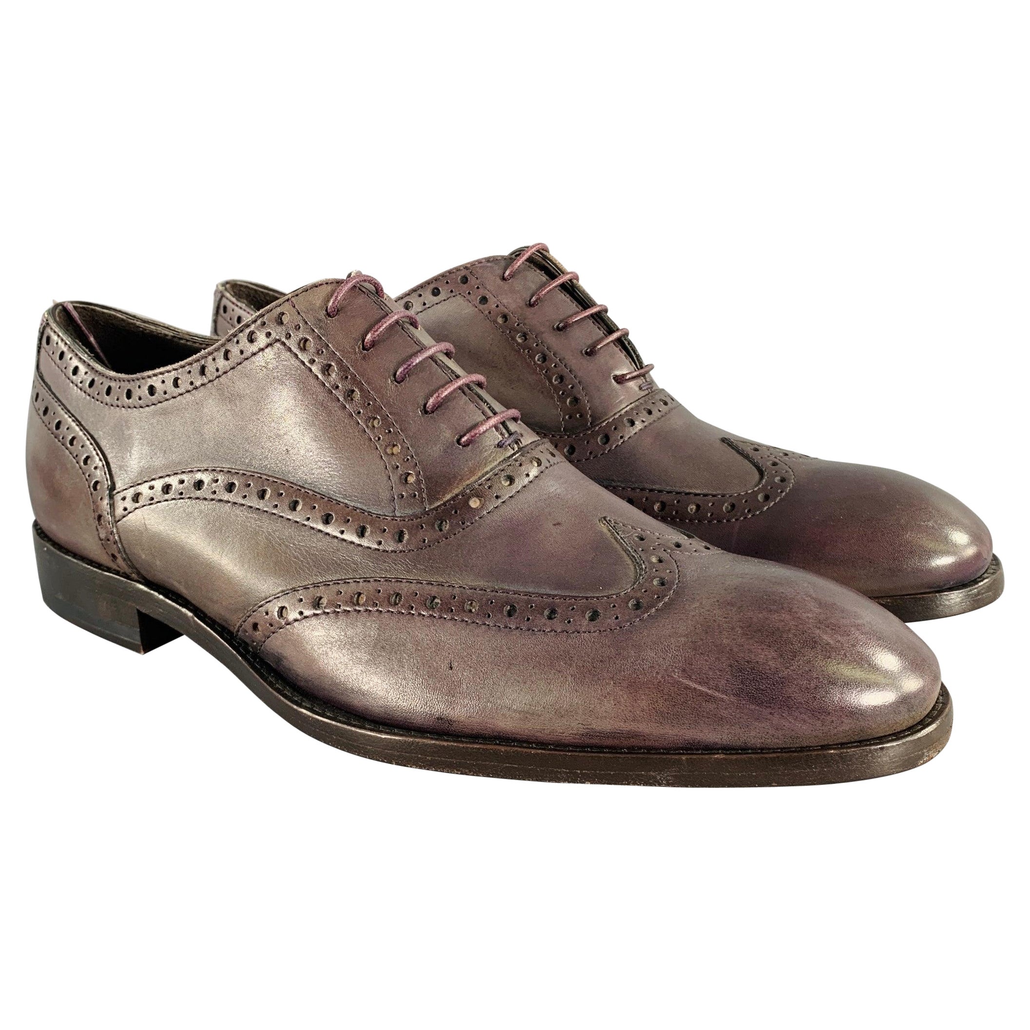 PAUL SMITH Size 9 Purple Perforated Leather Wingtip Lace-Up Shoes For Sale