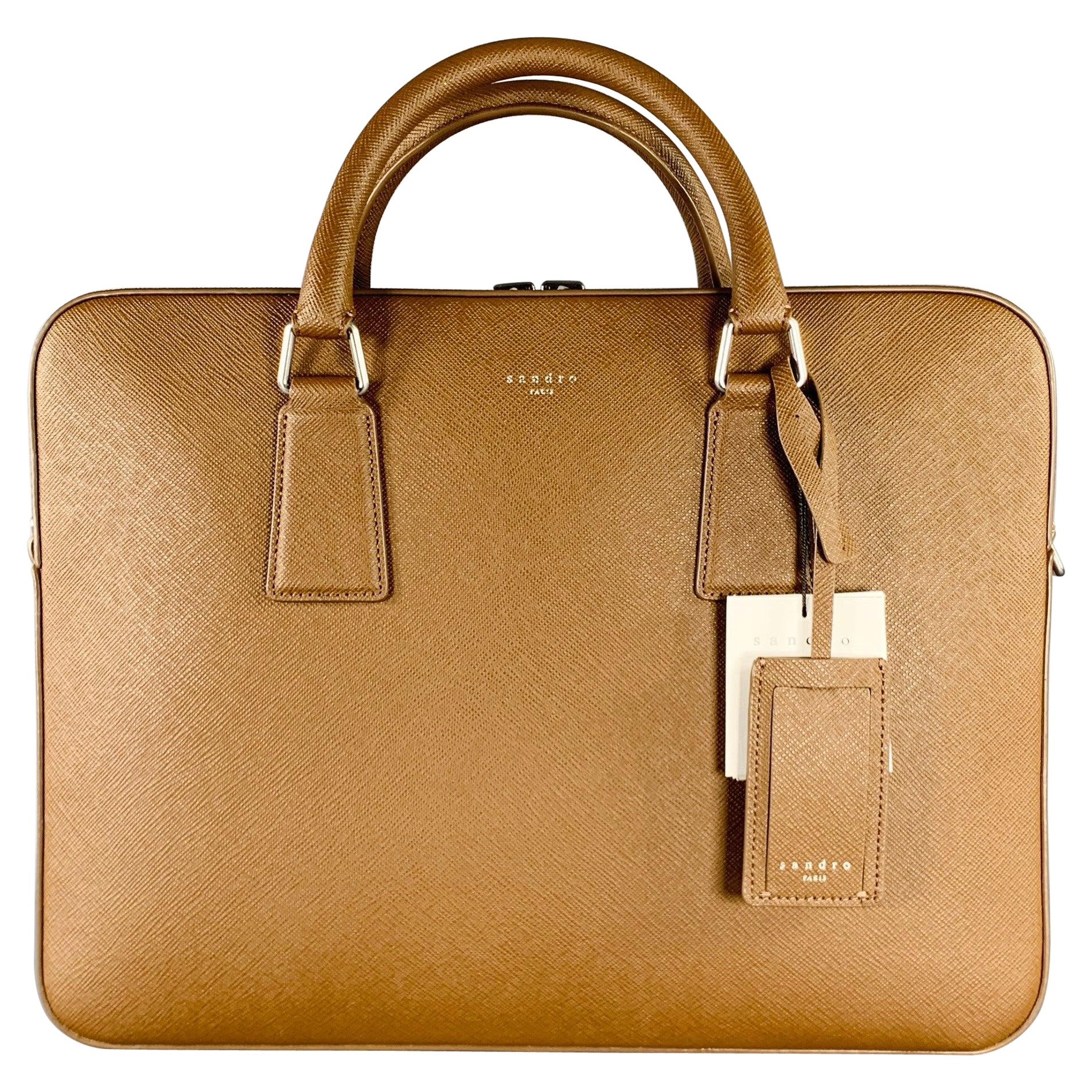 SANDRO -H19 Downtown Large- Brown Textured Leather Briefcase