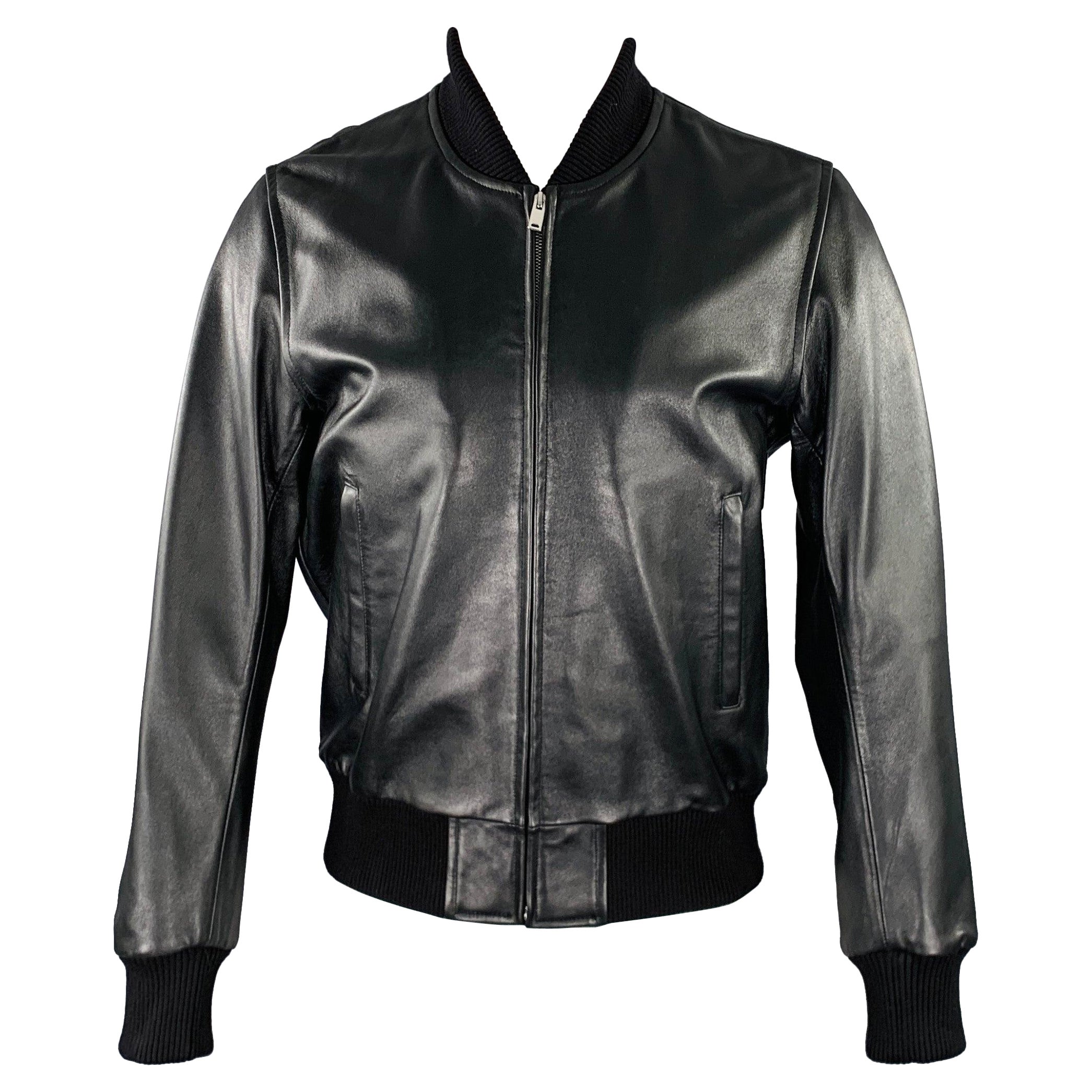 SANDRO Size M Black Lambskin Leather Bomber Jacket For Sale