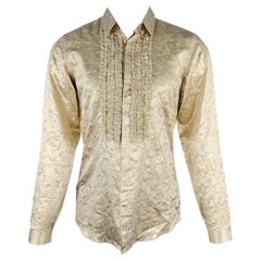 BURBERRY PRORSUM Size S Gold Metallic Floral Silk Blend Tuxedo Long Sleeve Shirt