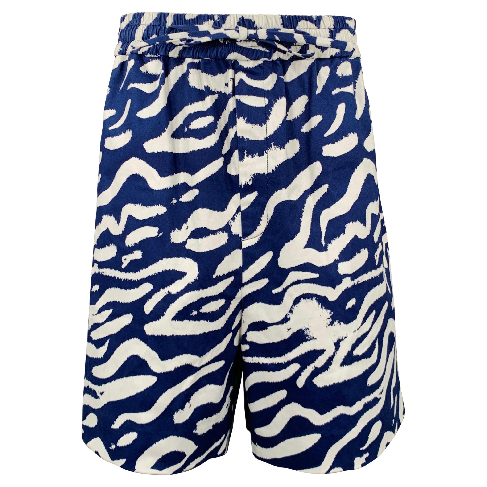 Prabal Gurung Taglia M Bermuda grafici con linee blu e bianche