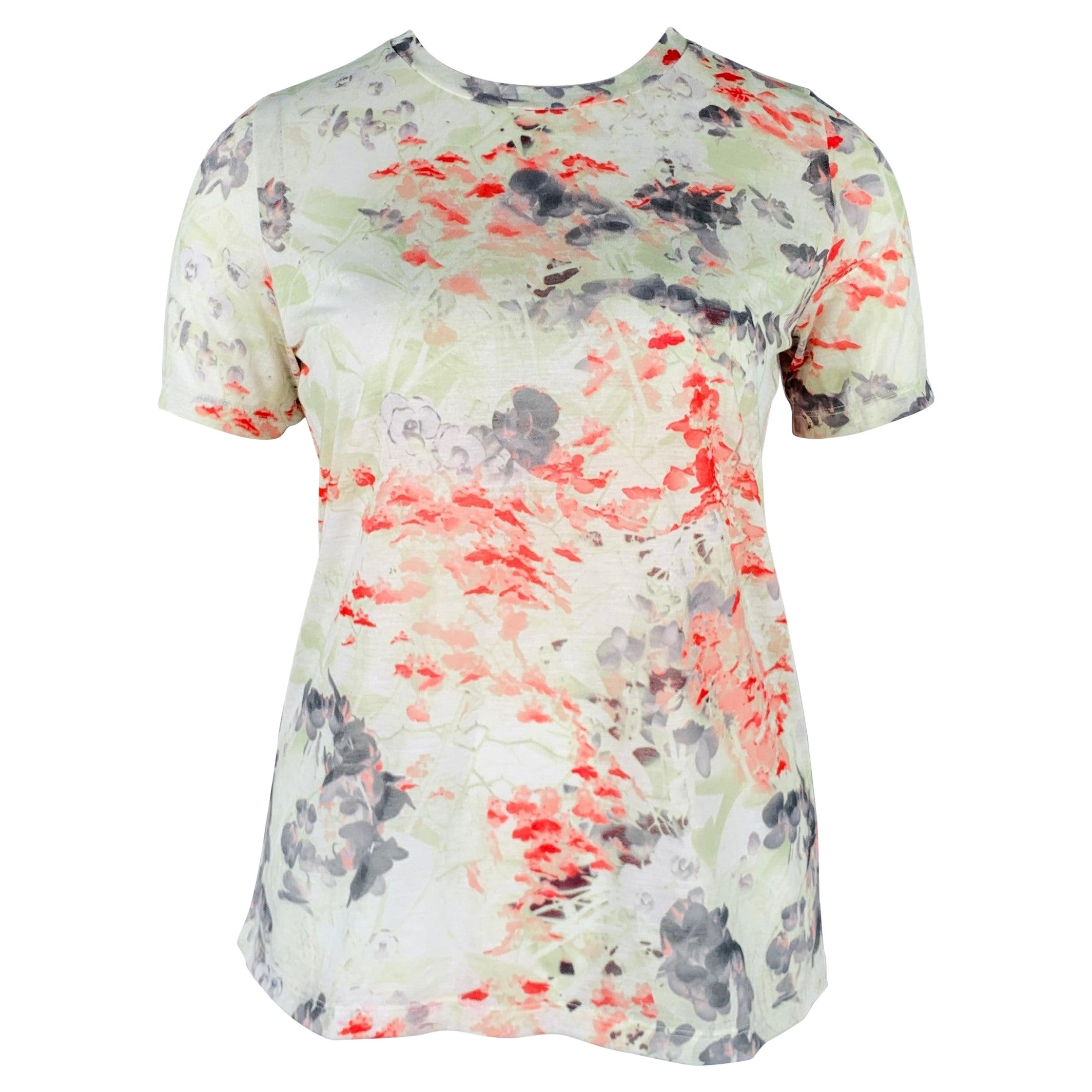 PRABAL GURUNG Größe L Mehrfarbiges rosa Polyester-T-Shirt mit Blumenmuster aus Polyester im Angebot