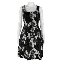 PRABAL GURUNG Größe 10 Schwarz Silber Polyester A-Linien-Cocktailkleid mit Blumenmuster
