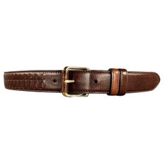 BOTTEGA VENETA Cinturón de cuero tejido dorado marrón talla 34