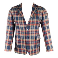 BURBERRY LONDON Größe XXS Blauer mehrfarbiger karierter Leinen-Sportmantel