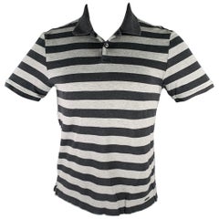 Polo en coton à rayures gris anthracite avec demi-patte, taille S, Burberry