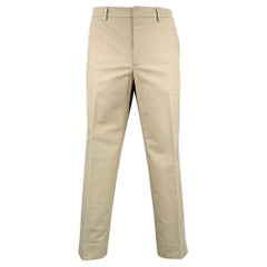 Brunello Cucinelli Taglia 36 Pantaloni da abito in cotone testurizzato con zip e mosca, color kaki