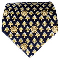 GIANNI VERSACE Black Gold Medusa Heads Silk Tie