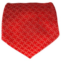 GIORGIO ARMANI Corbata de seda texturizada roja y blanca