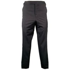 TOM FORD Größe 38 Schwarz Marineblaue karierte Hose aus Wollmischung mit flacher Vorderseite