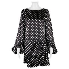 CAROLINE CONSTAS Size S Black White Silk Blend Polka Dot Bell Sleeves Dress