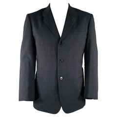 YOHJI YAMAMOTO Size XL Grey Contrast Stitch Wool Sport Coat