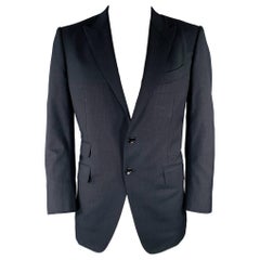 TOM FORD Talla 44 Negro Azul Marino A Cuadros Mezcla Lana Abrigo Deportivo