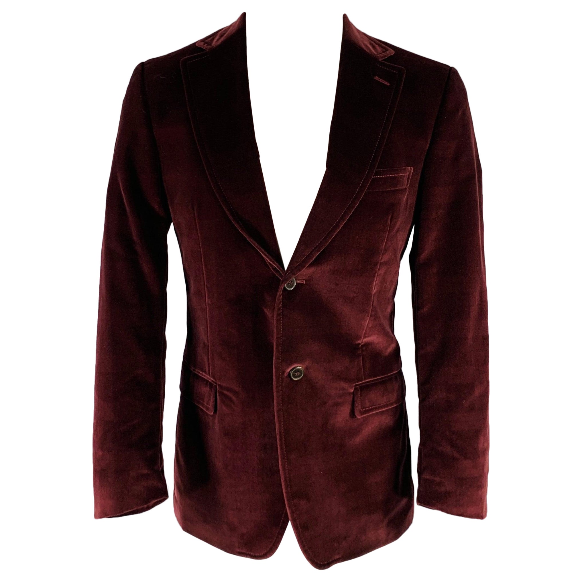 ERMENEGILDO ZEGNA - Manteau de sport en velours et coton bordeaux, taille 40 en vente
