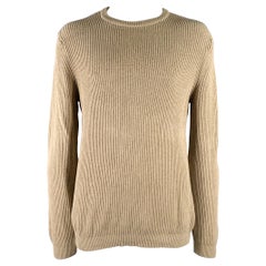 NEIMAN MARCUS Size XL Beige Knit Cotton Crew Neck Sweater